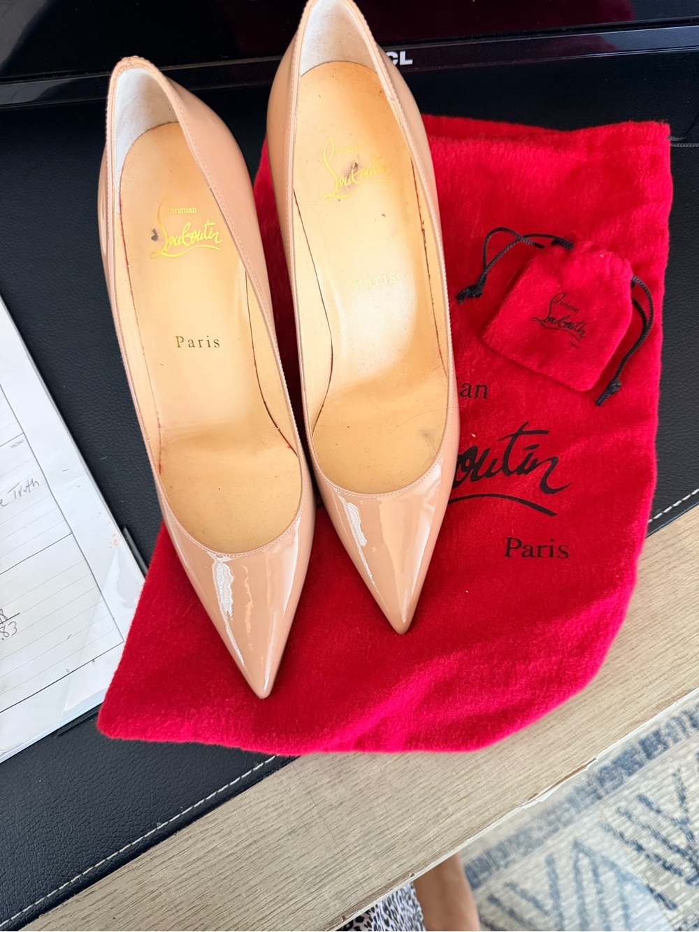 Christian Louboutin Kate 85 Patent Pointed-Toe Pumps in Nude Blush